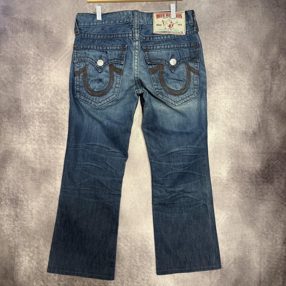 VTG True Religion Rainbow Billy Jeans Mens 33x30 Blue Straight Denim USA - Picture 5 of 12